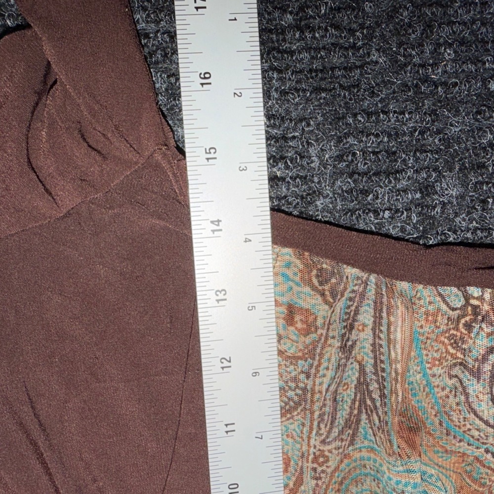 Vintage Xanaka French Designer Brown & Blue Paisley Long Sleeve Mesh Wrap Top S - Picture 7 of 9